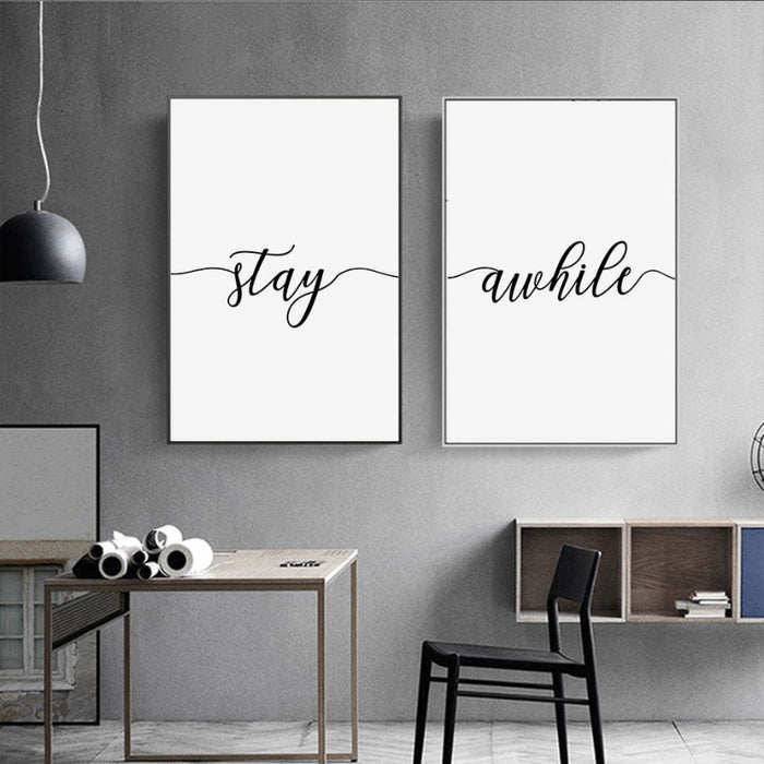 Minimalist Black And White  Stay Awhile - Canvas Wall Art Painting