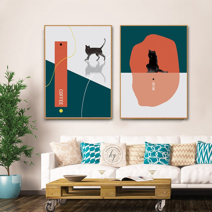 Cat Drink Coffee-Canvas Wall Art Painting