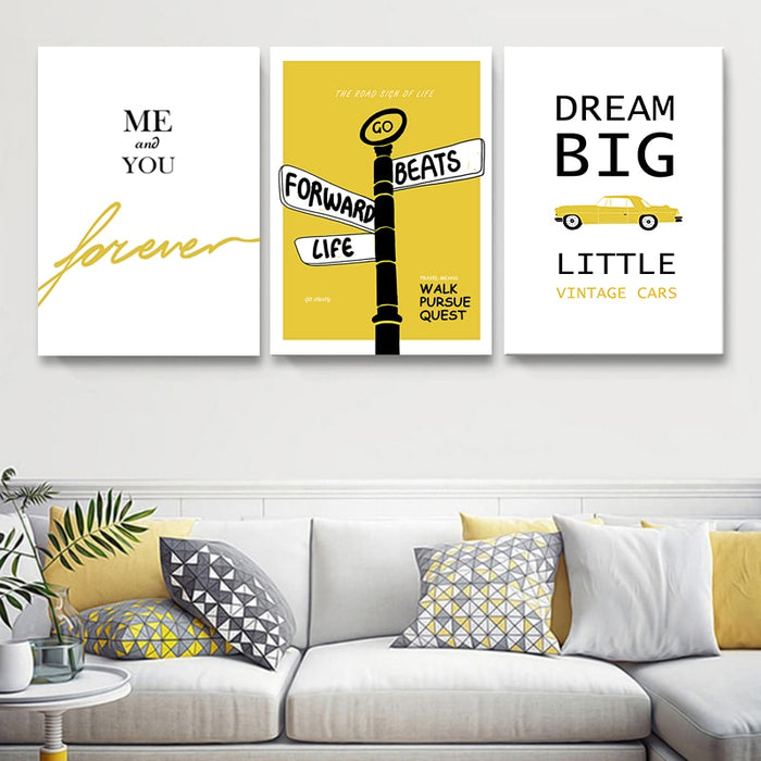 Modern Yellow Dream Letters Prints Poster  - Canvas Wall Art Painting