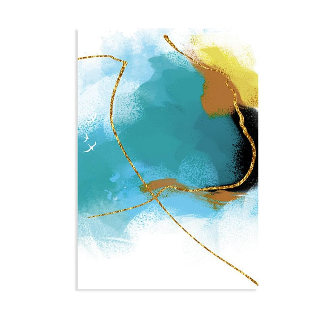 Gold Blue Marble Wall Art - Canvas Wall Art Painting