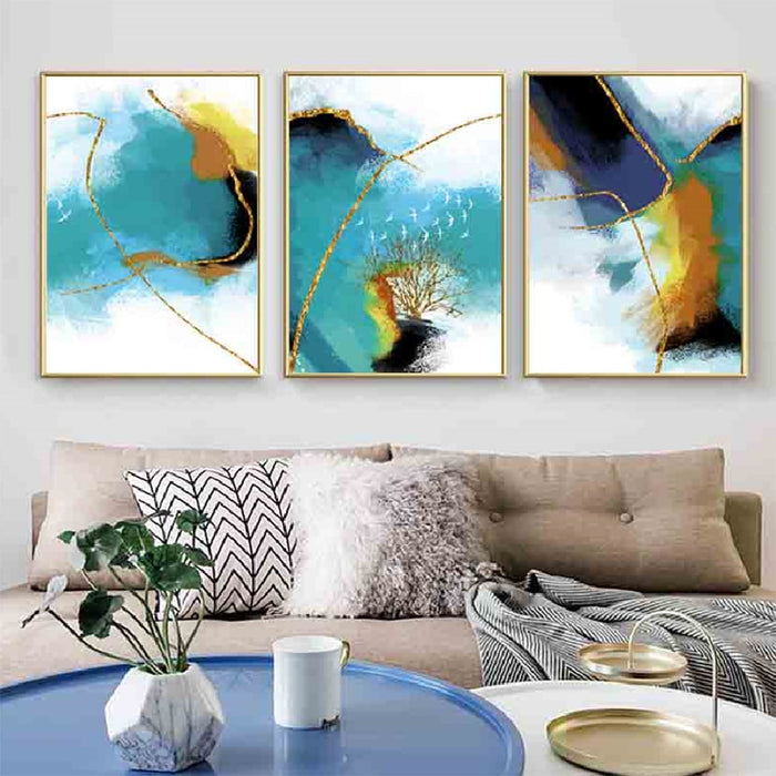 Gold Blue Marble Wall Art - Canvas Wall Art Painting