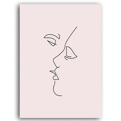 Scandinavia Love Abstract Outer Line Kiss - Canvas Wall Art Painting