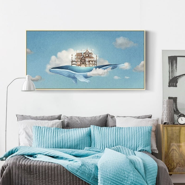 Abstract Whale In Blue Sky - Canvas Wall Art Painting