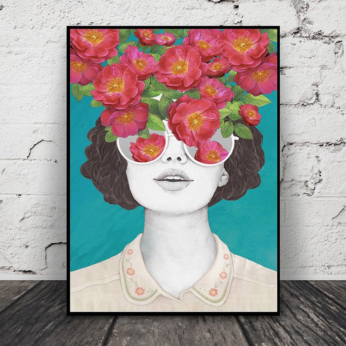 Fashion Figure Floral Girl - Canvas Wall Art Painting