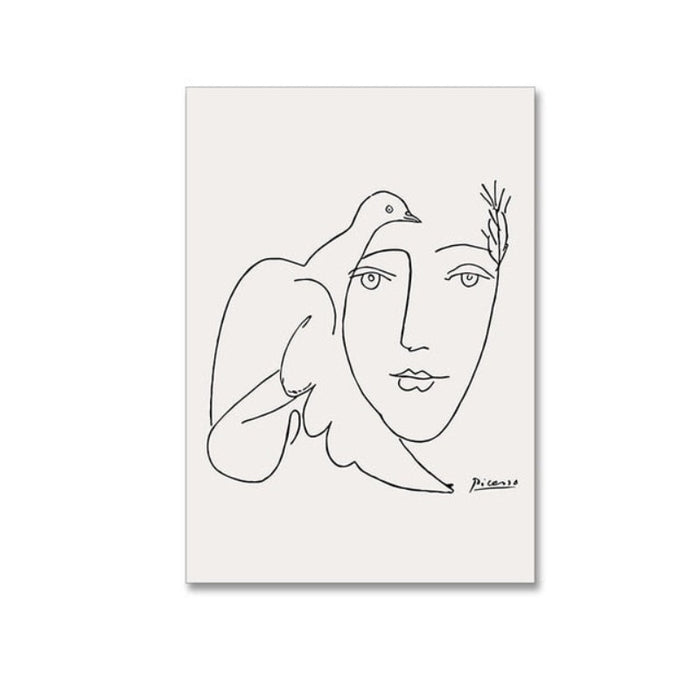 Vintage Abstract Figure Dove Minimalist - Canvas Wall Art Painting