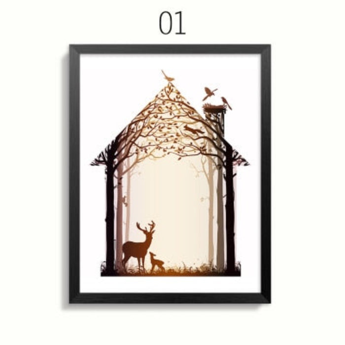 Abstract Deer Family Animals - Canvas Wall Art Painting