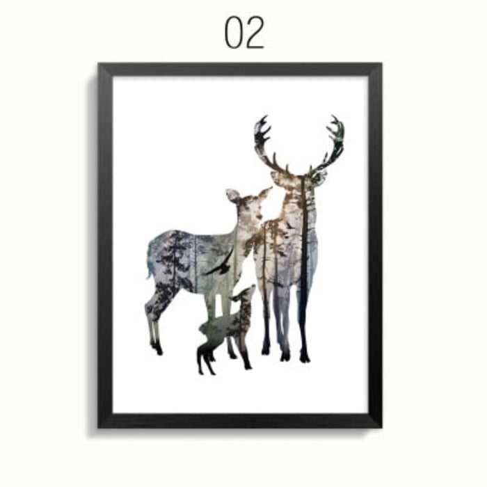 Abstract Deer Family Animals - Canvas Wall Art Painting