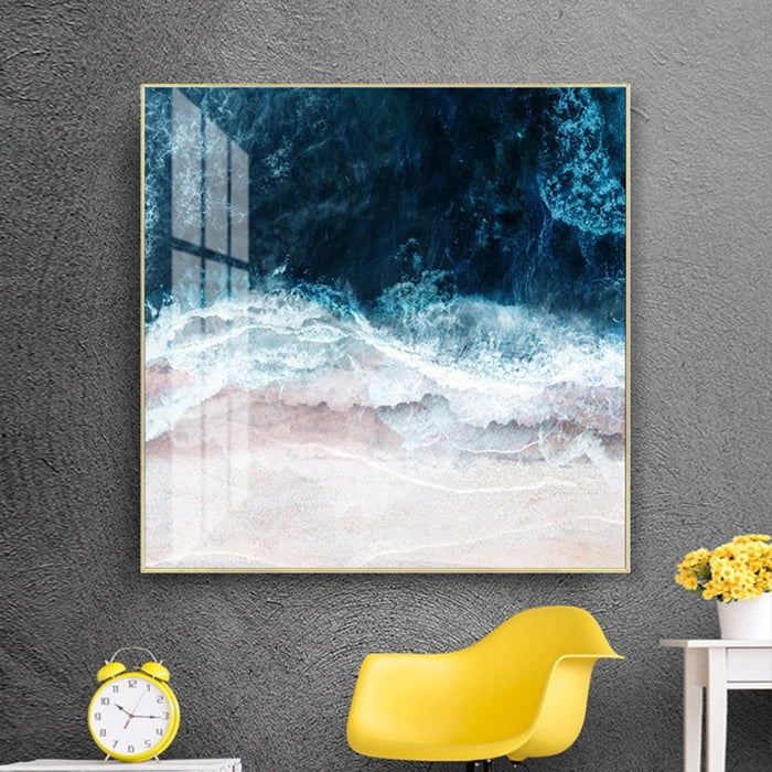 Blue Sea Wave Scene Inspiring - Canvas Wall Art Painting