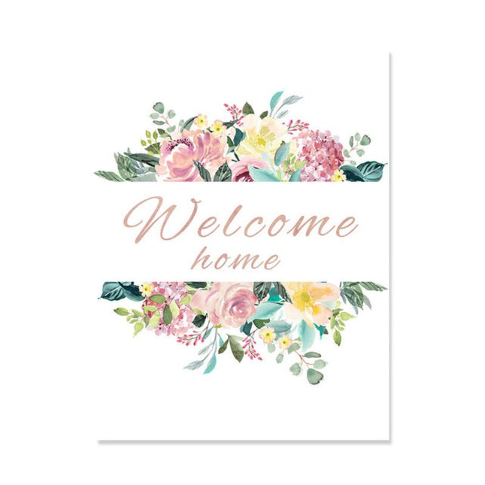 Floral Welcome Sign Poster - Canvas Wall Art Painting