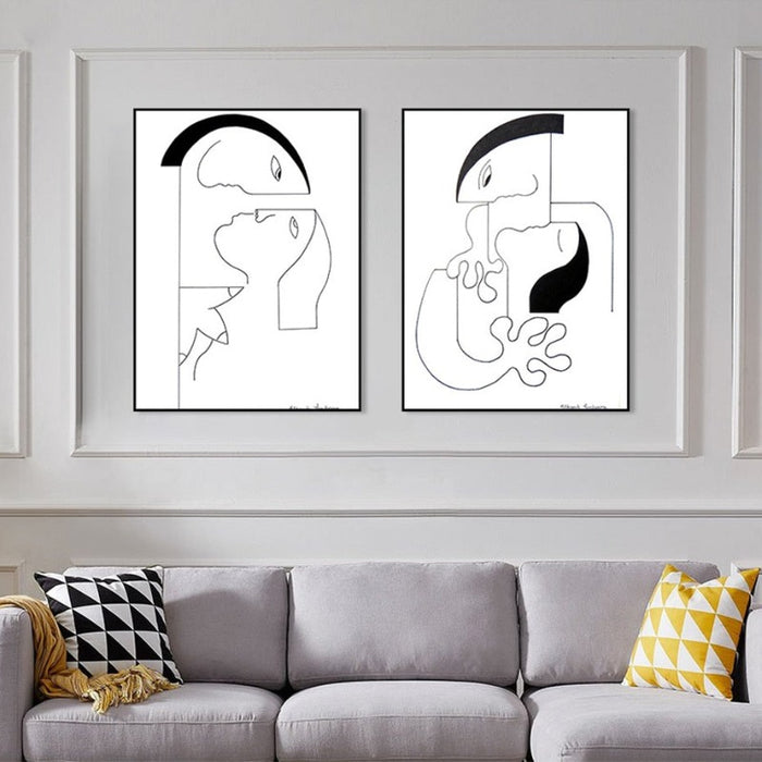 Minimalist Abstract Black White Couple Figure - Canvas Wall Art Painting