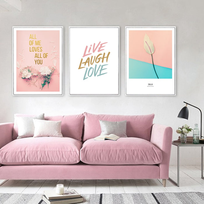 Modern Pink Fashion Love Live Laugh Rose - Canvas Wall Art Painting