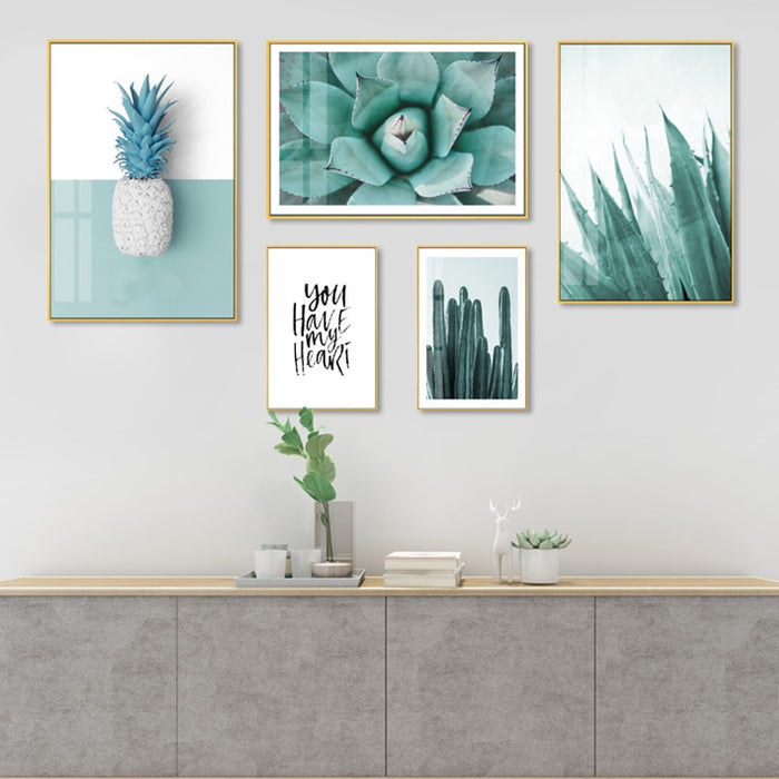 Mint Green Pineapple Plants Prints Nordic Wall Art  - Canvas Wall Art Painting