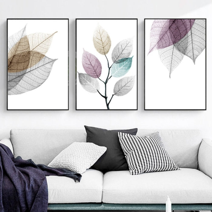 Scandinavian Abstract Transparent Leaves - Canvas Wall Art Painting