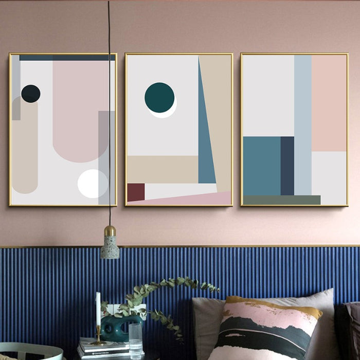 Minimalist Abstract Geometric Pink Blue - Canvas Wall Art Painting