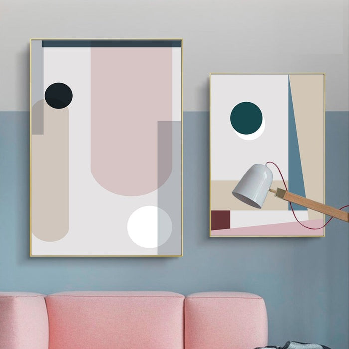 Minimalist Abstract Geometric Pink Blue - Canvas Wall Art Painting