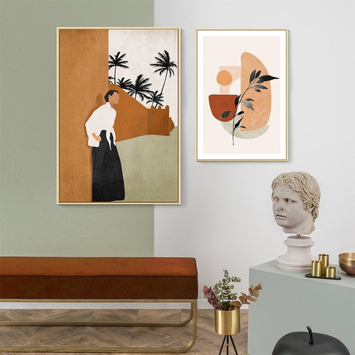 Abstract Still Life Beige Plants - Canvas Wall Art Painting