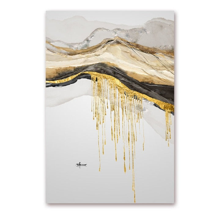 Gold Mountain Landscape - Canvas Wall Art Painting