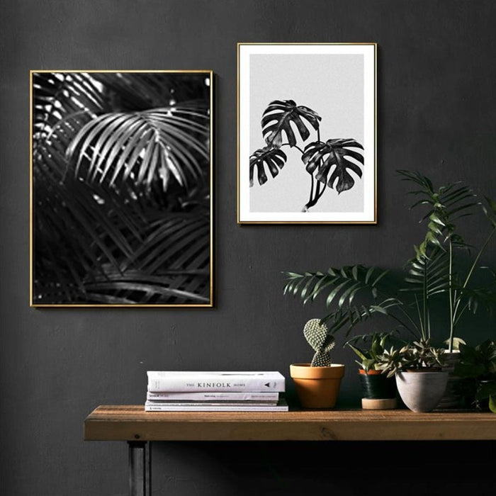 Modern Palm Coconut Tree Prints Black - Canvas Wall Art Painting