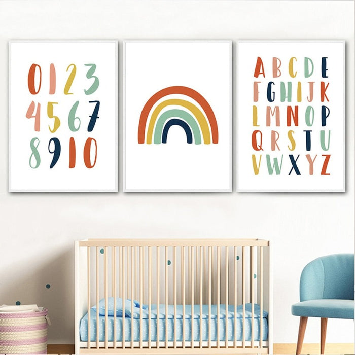 Modern Rainbow Alphabet Nursery  - Canvas Wall Art Painting