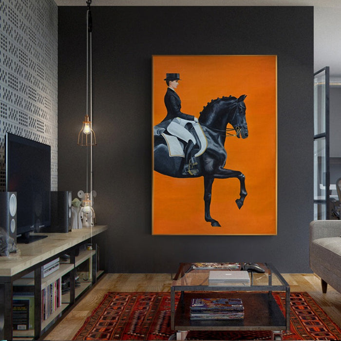 Modern Orange Horse Riding Pictures - Canvas Wall Art Painting