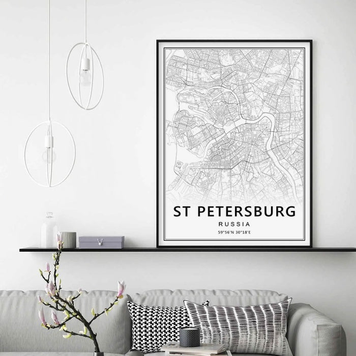 Moscow St Petersburg City Map Russia  - Canvas Wall Art Painting