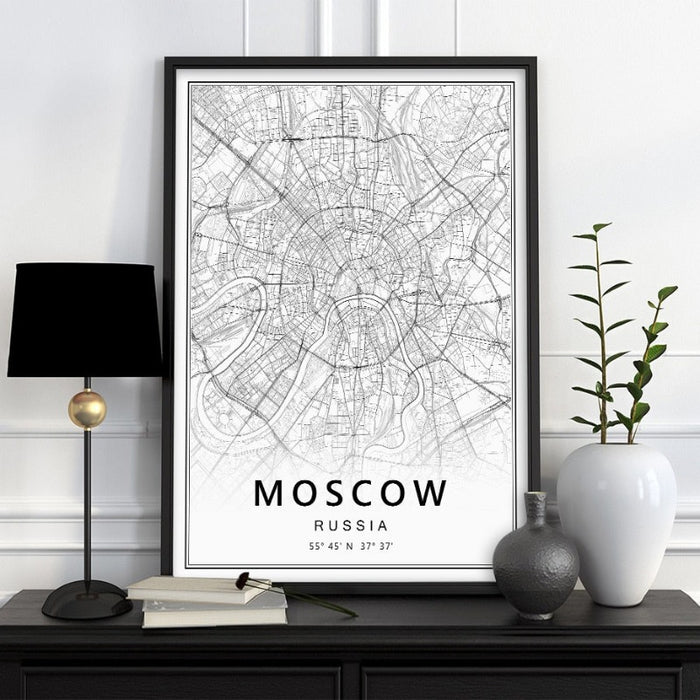 Moscow St Petersburg City Map Russia  - Canvas Wall Art Painting