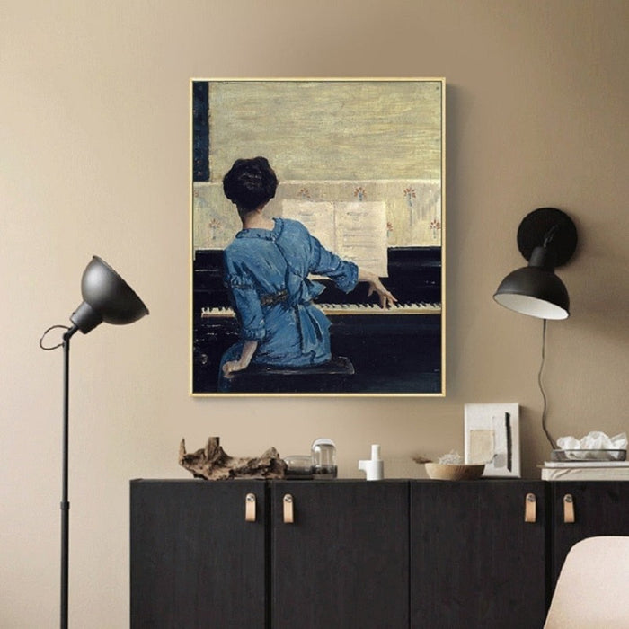 Vintage Play Piano Girls - Canvas Wall Art Painting