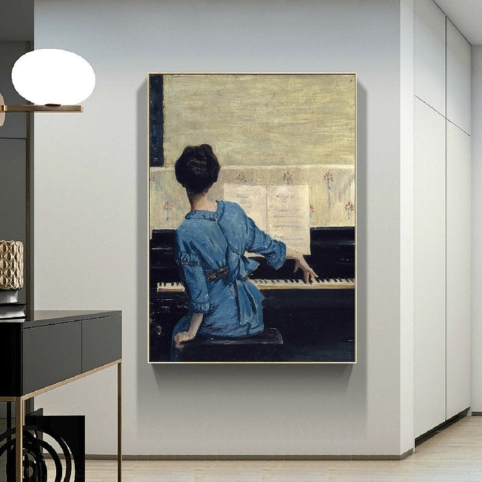 Vintage Play Piano Girls - Canvas Wall Art Painting
