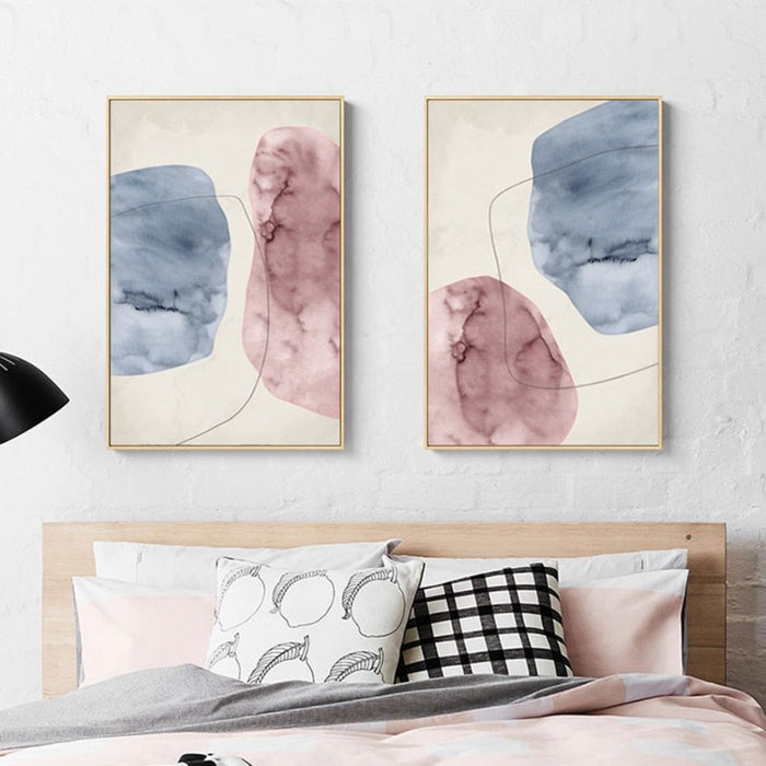 Abstract Pink Blue Marble Grain Background Posters Prints - Canvas Wall Art Painting