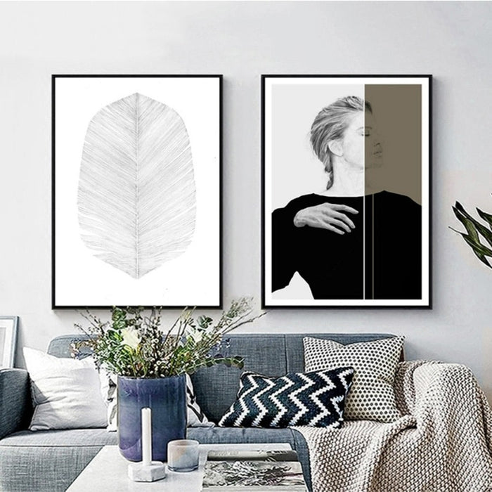 Nordic Abstract Leaf Art - Canvas Wall Art Painting