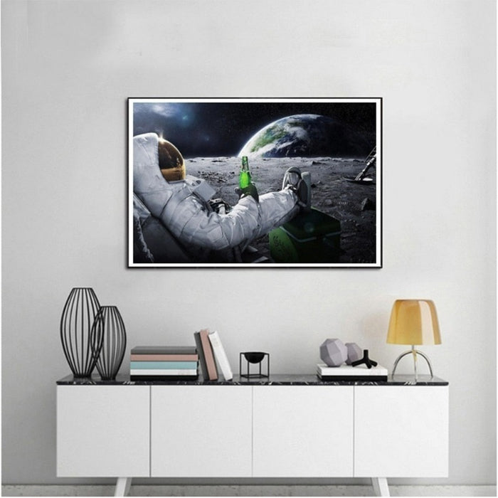 Creatively Astronaut Drink Beer - Canvas Wall Art Painting