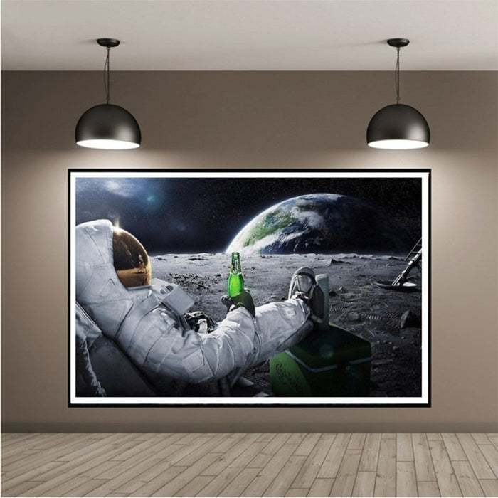 Creatively Astronaut Drink Beer - Canvas Wall Art Painting