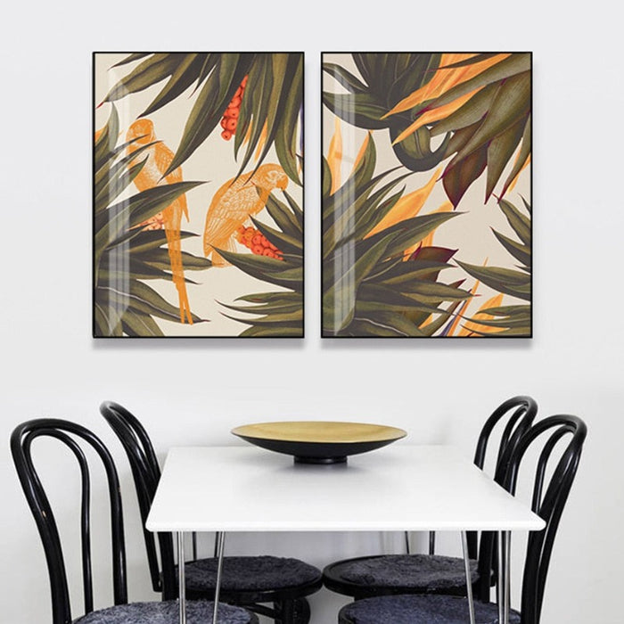 Trend Abstract Seamless Pattern With Colorful Tropical Leaves Beige - Canvas Wall Art Painting