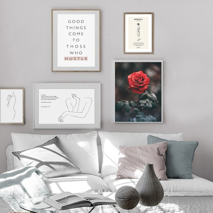 Scandinavia Posters Rose Prints Life Quote Minimalist - Canvas Wall Art Painting