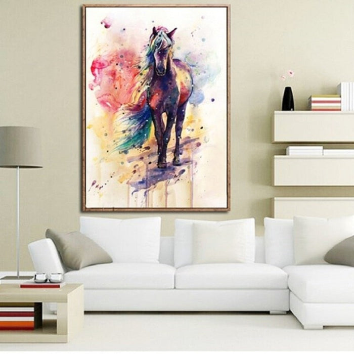 Watercolor Horse Colorful - Canvas Wall Art Painting