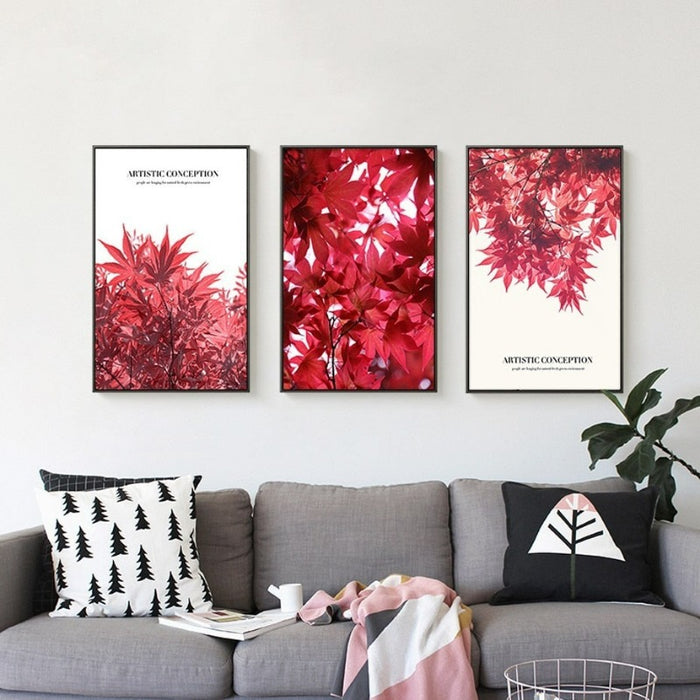 Nordic Red Leaf Artistic Conception Poster - Canvas Wall Art Painting