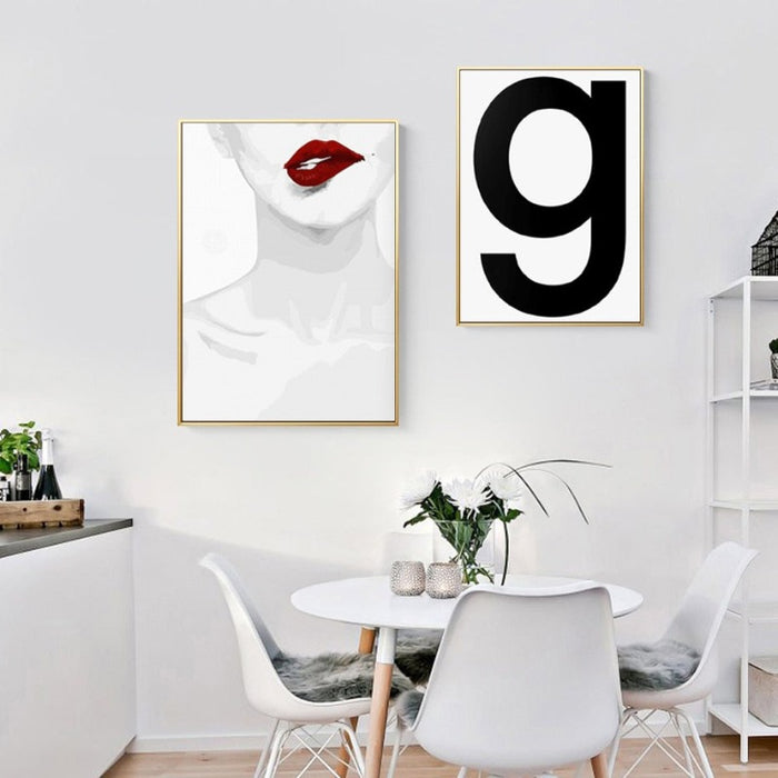 Makeup Fashion Beauty Red Lips  - Canvas Wall Art Painting