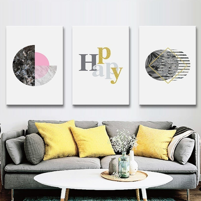 Modern Abstract Geometry Gold Letters - Canvas Wall Art Painting
