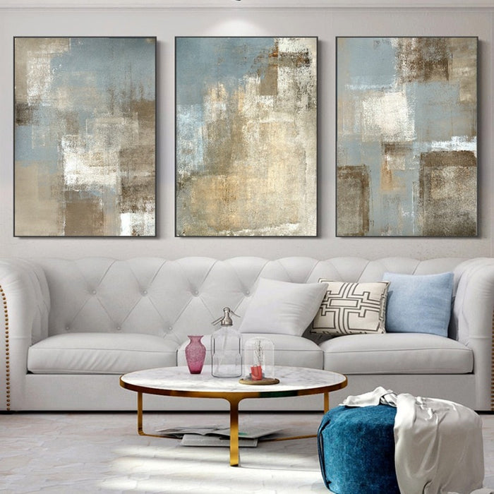 Vintage Gray And Beige Trend Abstract- Canvas Wall Art Painting