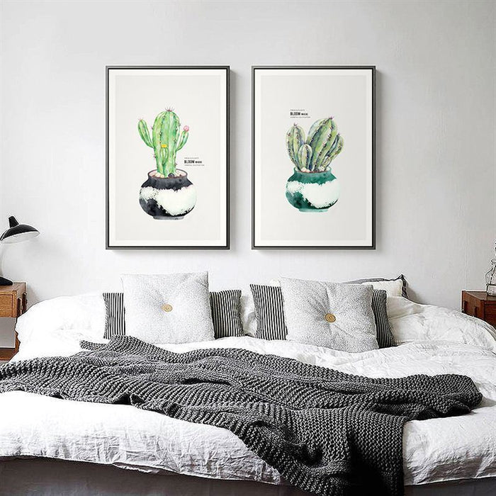 Nordic Cactus Flower Potted Plant Poster - Canvas Wall Art Painting