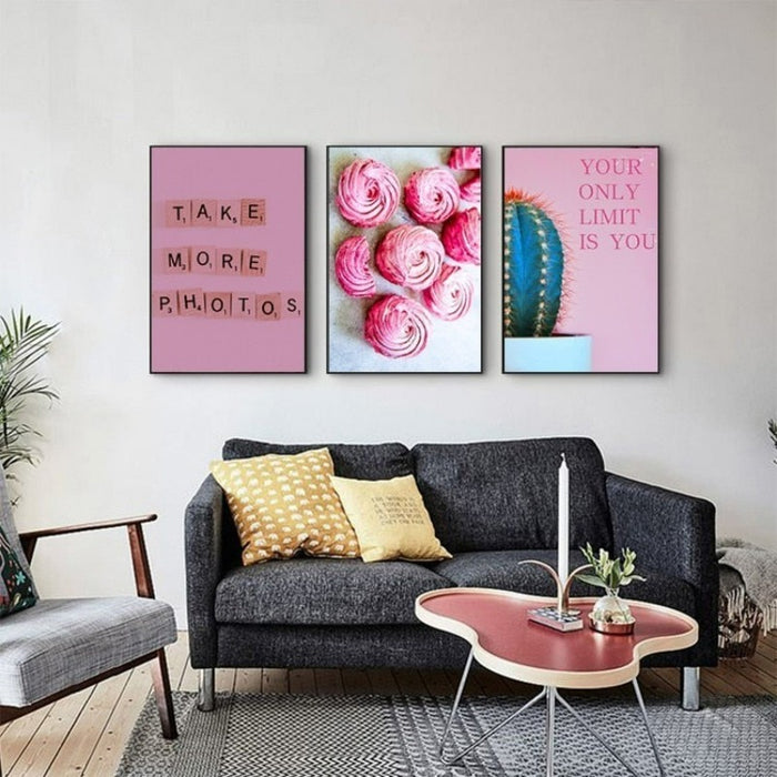 Nordic Pink Pink Dessert Prickly Pear - Canvas Wall Art Painting