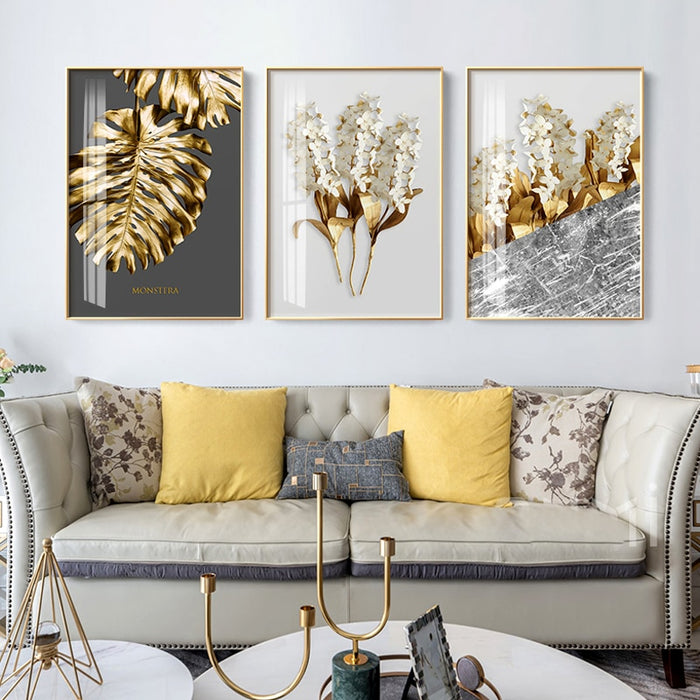 Nordic Golden Leaf - Canvas Wall Art Painting