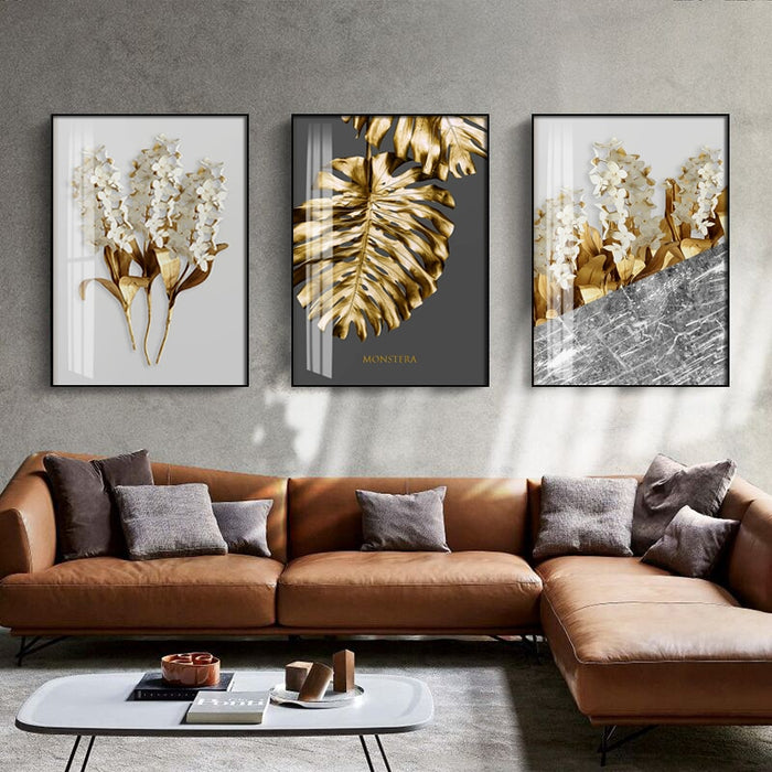 Nordic Golden Leaf - Canvas Wall Art Painting