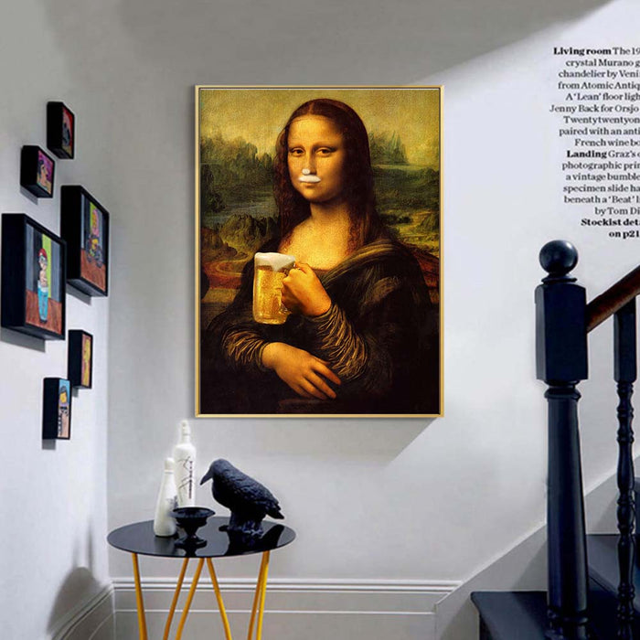 Mona Lisa And Her Drink - Canvas Wall Art Painting