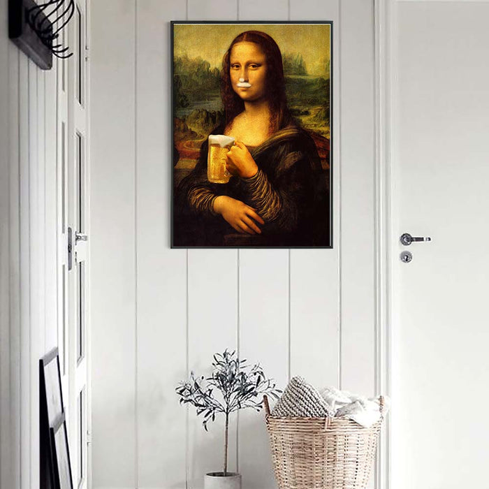 Mona Lisa And Her Drink - Canvas Wall Art Painting