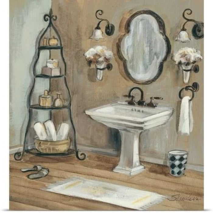 Elegant French Mirrored Bathroom - Canvas Wall Art Painting