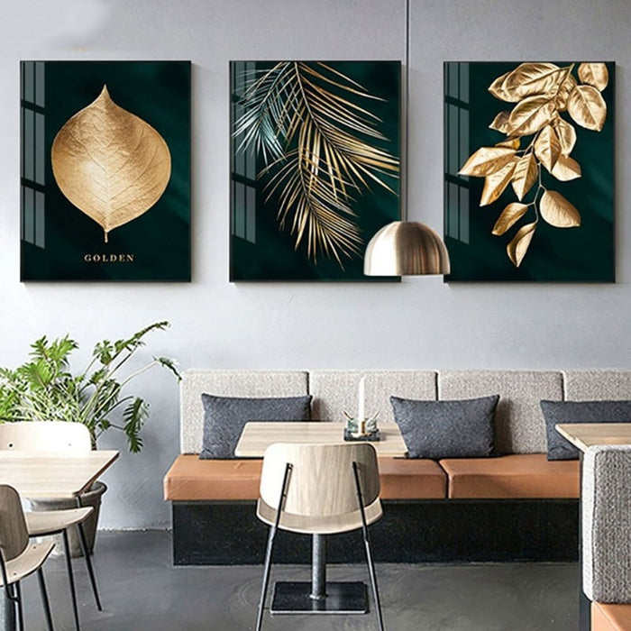 Abstract Golden Plant Leaves - Canvas Wall Art Painting