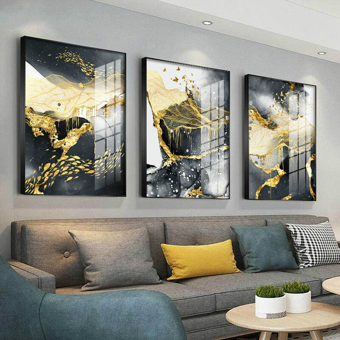 Golden, Black, and White Splashes - Canvas Wall Art Painting