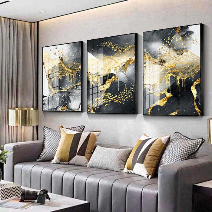 Golden, Black, and White Splashes - Canvas Wall Art Painting