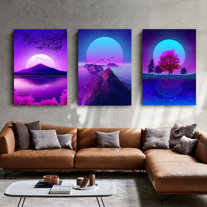 Synthwave Fuji - Canvas Wall Art Painting